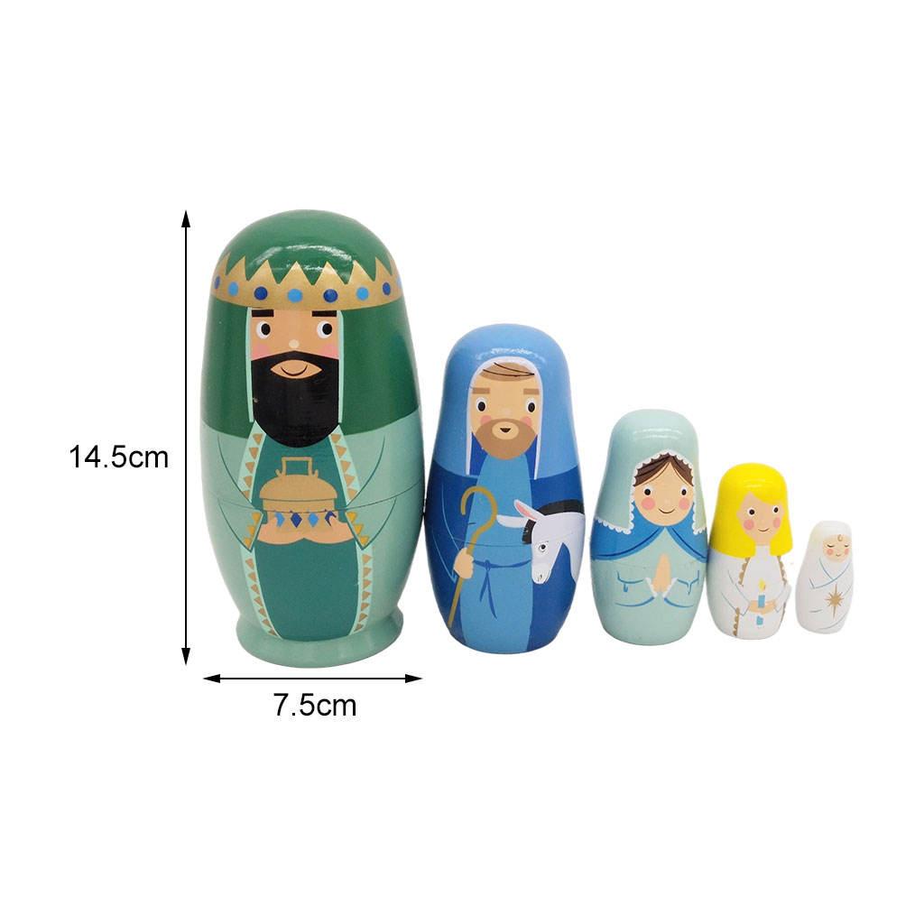 Set of 5 Cartoon Matryoshka Wooden Russian Nesting Dolls Handmade Home Decor