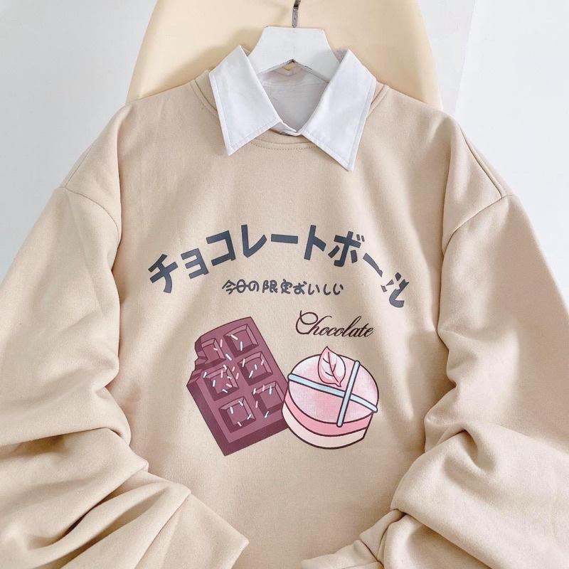 Áo Sweater From Rộng CH0C0LATE ulzzang unisex, in chử NHẬT phong cách năng động
