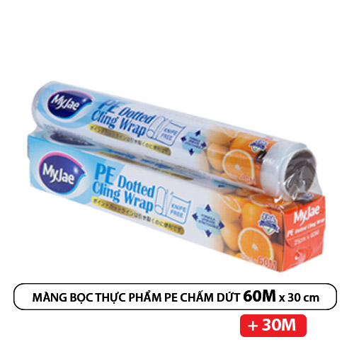 Màng bọc thực phẩm MyJae, PE chịu nhiệt 110 độ C, chấm đứt (không cần dao cắt), 25cm x 60m, tặng thêm 30m