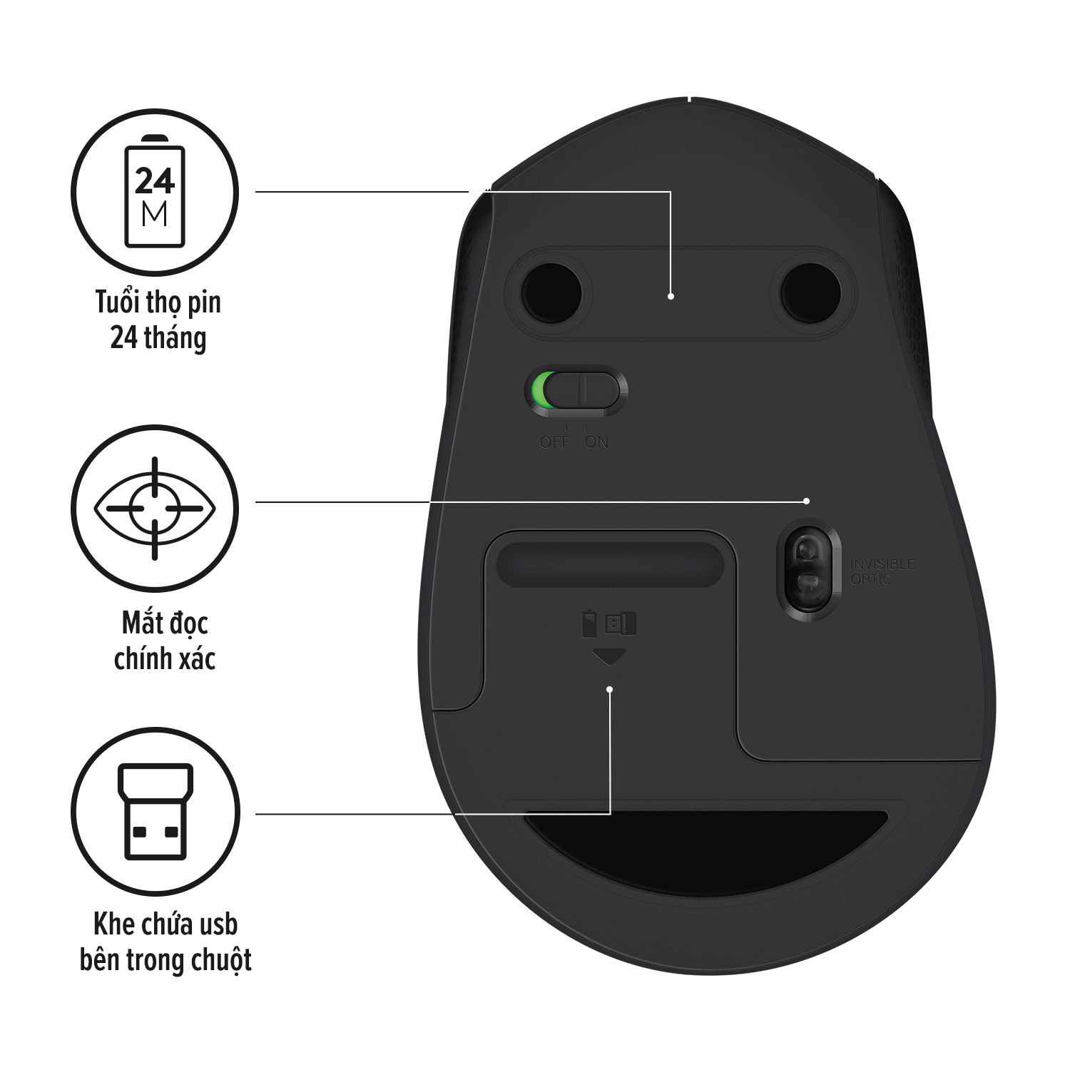 Chuột không dây Logitech M330 Silent Plus giảm ồn 90% - USB 2.4GHz, pin 2 năm, phù hợp người thuận tay phải, PC/ Laptop - Màu