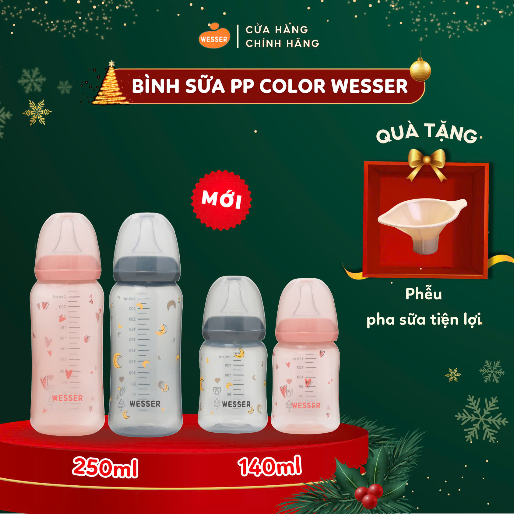 Bình sữa Cổ Hẹp PP Color Wesser 140ml/250ml