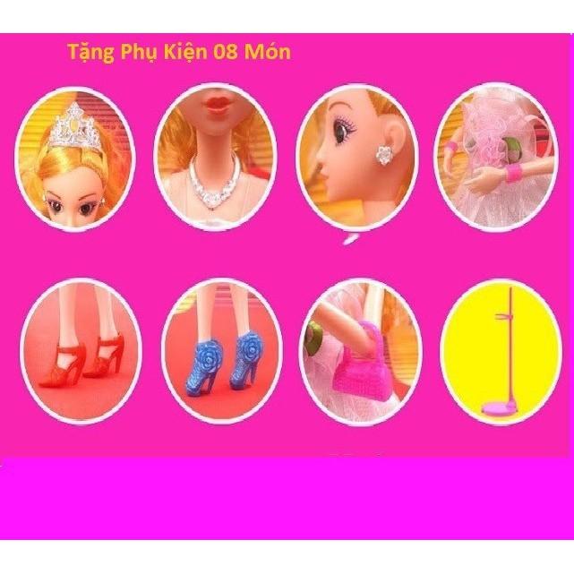 Búp Bê 12 Khớp Tiểu Thư Hồng Tặng Phụ Kiện Giá Đỡ + 03 Váy Ngắn