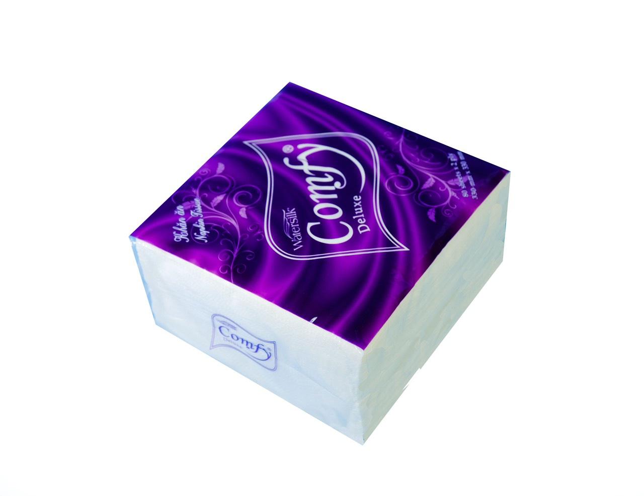 Khăn ăn Comfy 330x330mm, 80 tờ/gói x 2 lớp- 100% Bột giấy nguyên sinh - Hàng chính hãng.