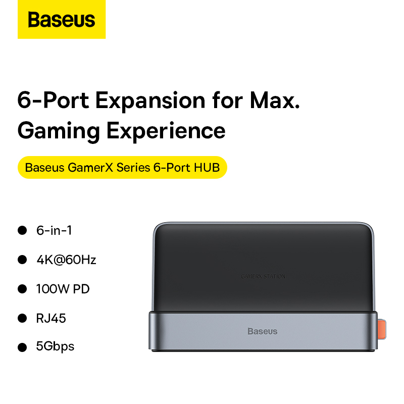 Hub Mở Rộng Kết Nối Phiên Bản Game Baseus GamerX Series 6-Port Type-C HUB (Hàng chính hãng)