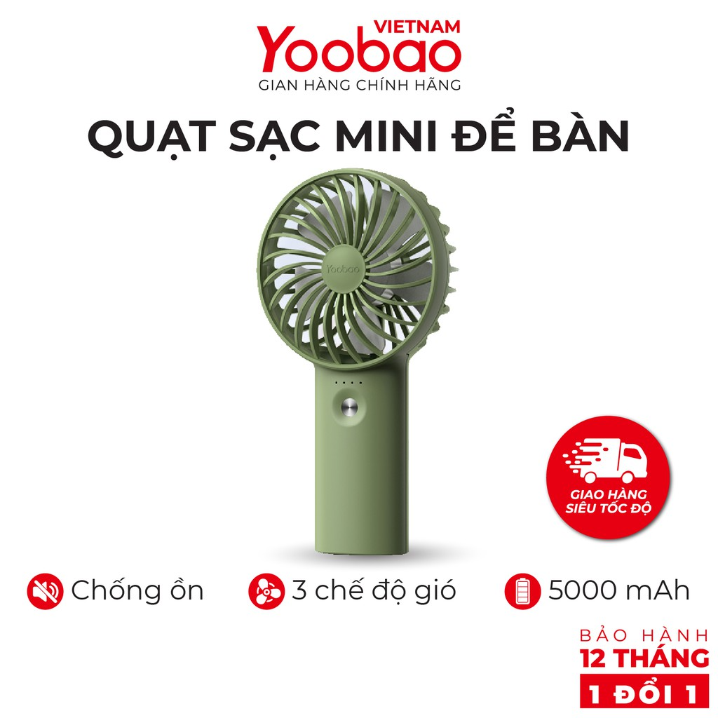 Quạt sạc mini để bàn làm việc YOOBAO F3 Pro 6000/5000mAh Kiêm sạc dự phòng - Bảo hành 12 tháng 1 đổi 1