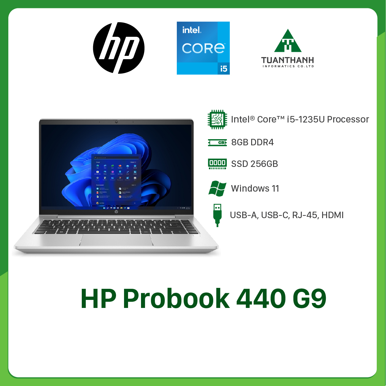 Máy tính xách tay - Laptop HP Probook 440 G9 6M0X2PA | 8GB | 256GB SSD | 14&quot;FHD | FingerPrint | Windows 11 | Silver - Hàng Chính Hãng