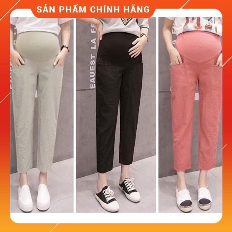 Quần bầu quần bầu baggy chất đũi cao cấp siêu mát Ko nhăn, có đáp bụng và chun chỉnhSize từ S đến 3XL