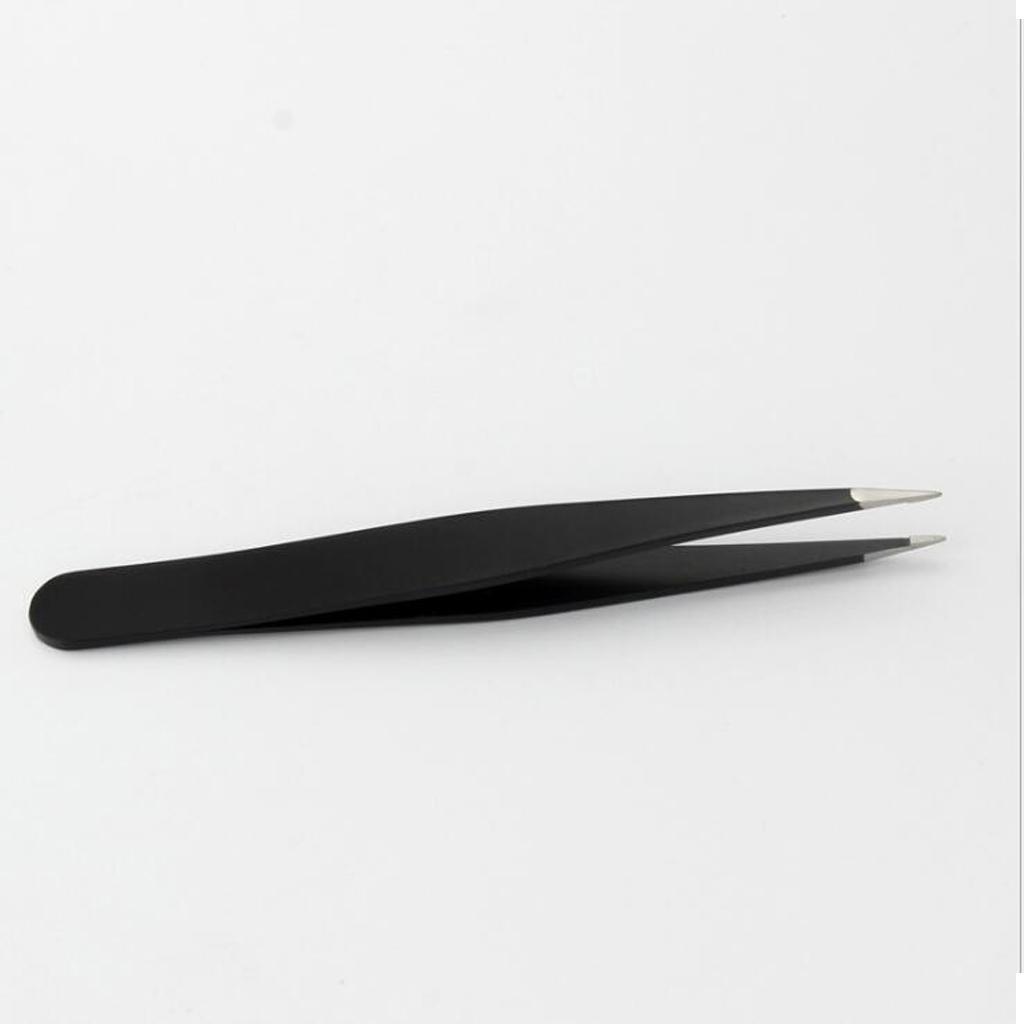 2pcs Stainless Steel Eyebrow Splinter Facial Hair Removal Precision Flat Point Tweezers Set with Leather Case, Black