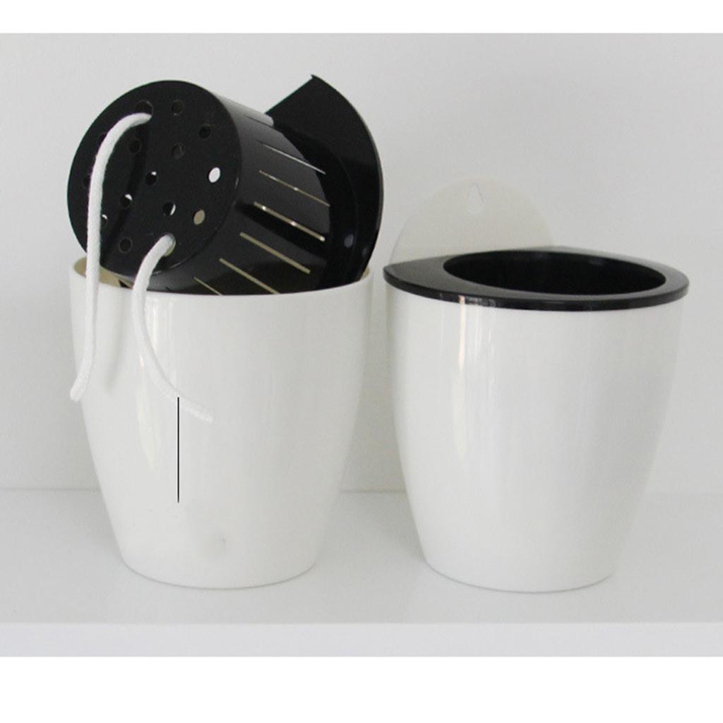 2pcs Garden Self Watering Plant Flower Pot Wall Hanging Planter L white