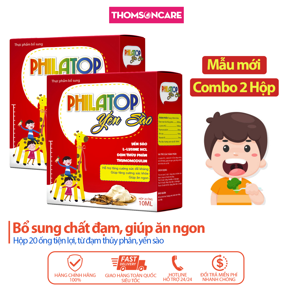 Combo 2 Hộp Siro Philatop Yến Sào ăn ngon - Giúp ăn ngon, tăng đề kháng. Bổ sung Lcystine, Thymomodulin và Vitamin  giúp bồi bổ cho cơ thể - Thomsoncare