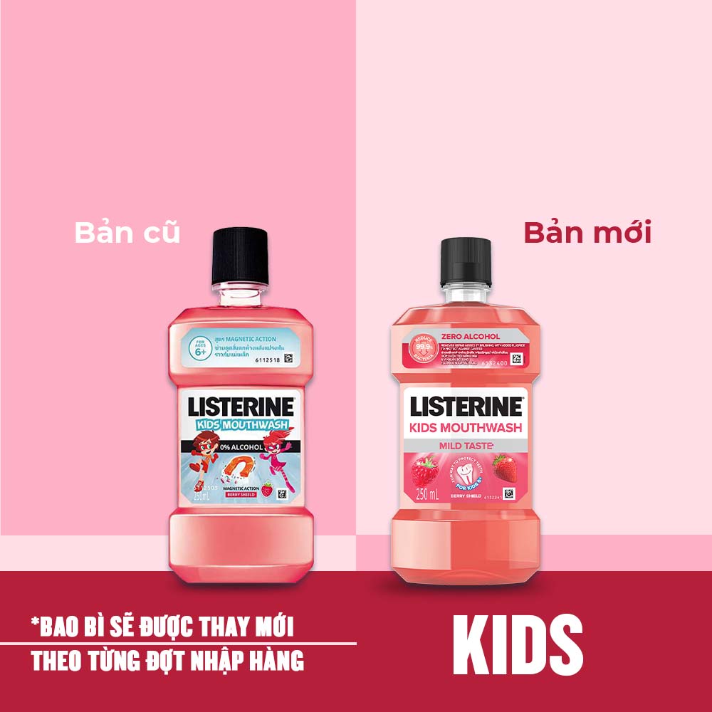 Bộ 3 chai Nước Súc Miệng Listerine Kids Mouthwash with berry shield Dành Riêng Cho Trẻ Trên 6 Tuổi 250ml/chai