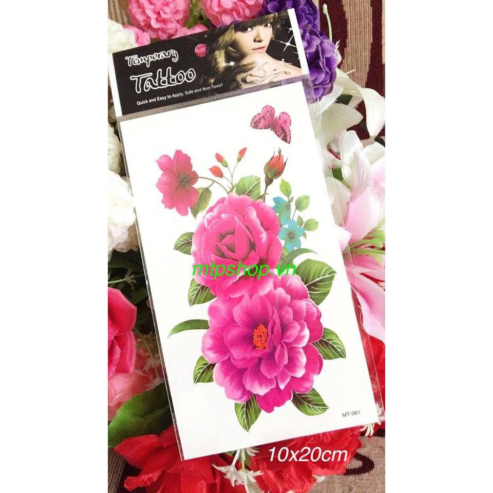 Hình xăm dán mẫu đơn tím to 10x20cm- tặng đồng size khi mua từ 5 tấm