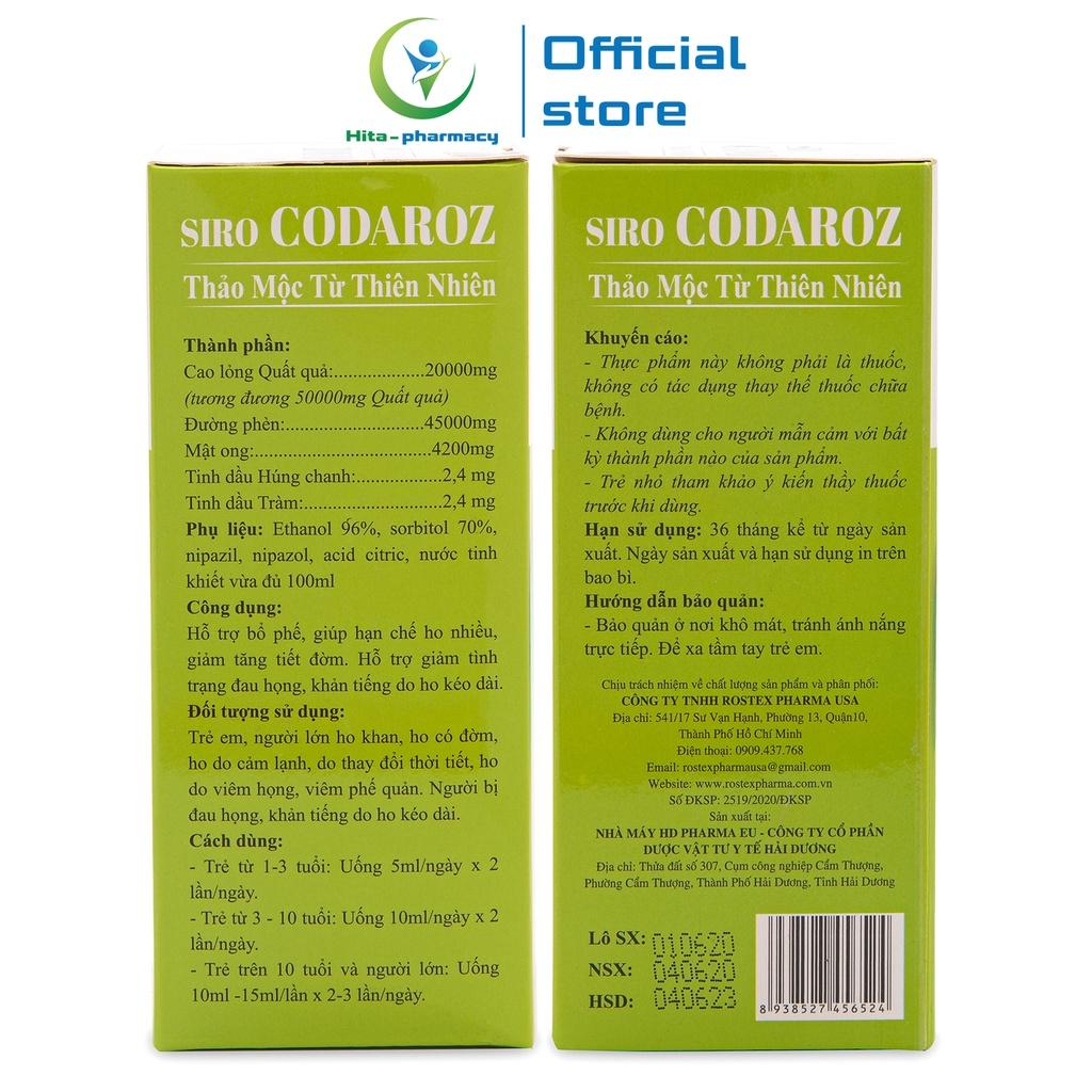 Siro CODAROZ thảo mộc giúp bổ phế, giảm ho đờm, đau rát cổ họng - Chai 100ml