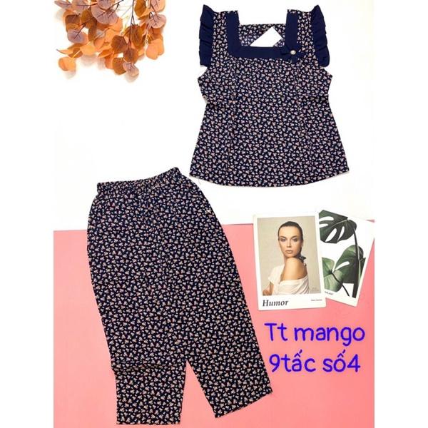 Đồ bộ nữ,đồ ngủ mặc nhà lửng 9 tấc vải lụa mango phối tằm BL 98 họa tiết hoa nhí siêu cưng size đại 60-67kg.