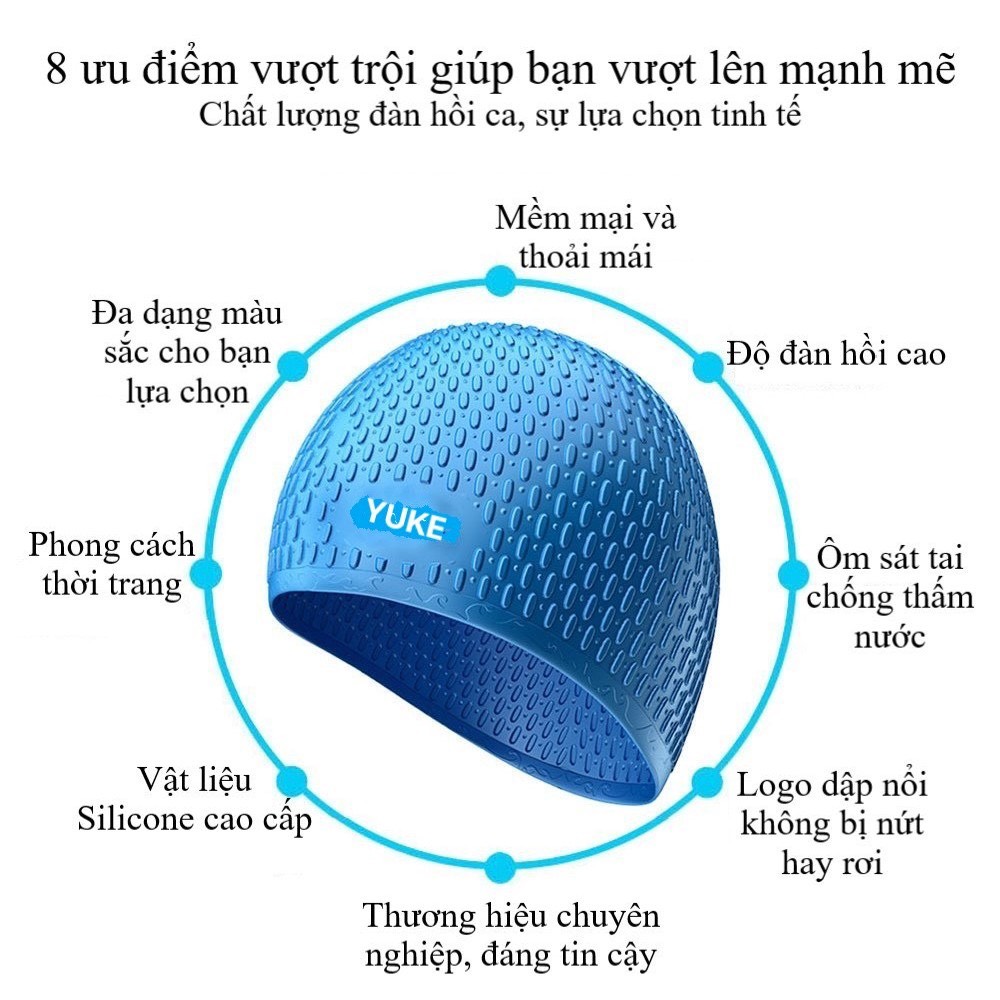 Mũ bơi người lớn YUKE - YM620 - Silicone không mùi, đàn hồi cao, phù hợp với tóc dài