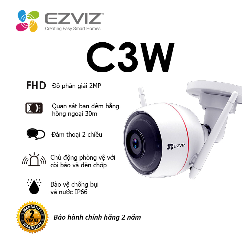 Combo Camera Wi-fi Trong Nhà EZVIZ C3W 2MP Không Màu Kèm Thẻ Nhớ  32GB/64GB - Hàng Chính Hãng
