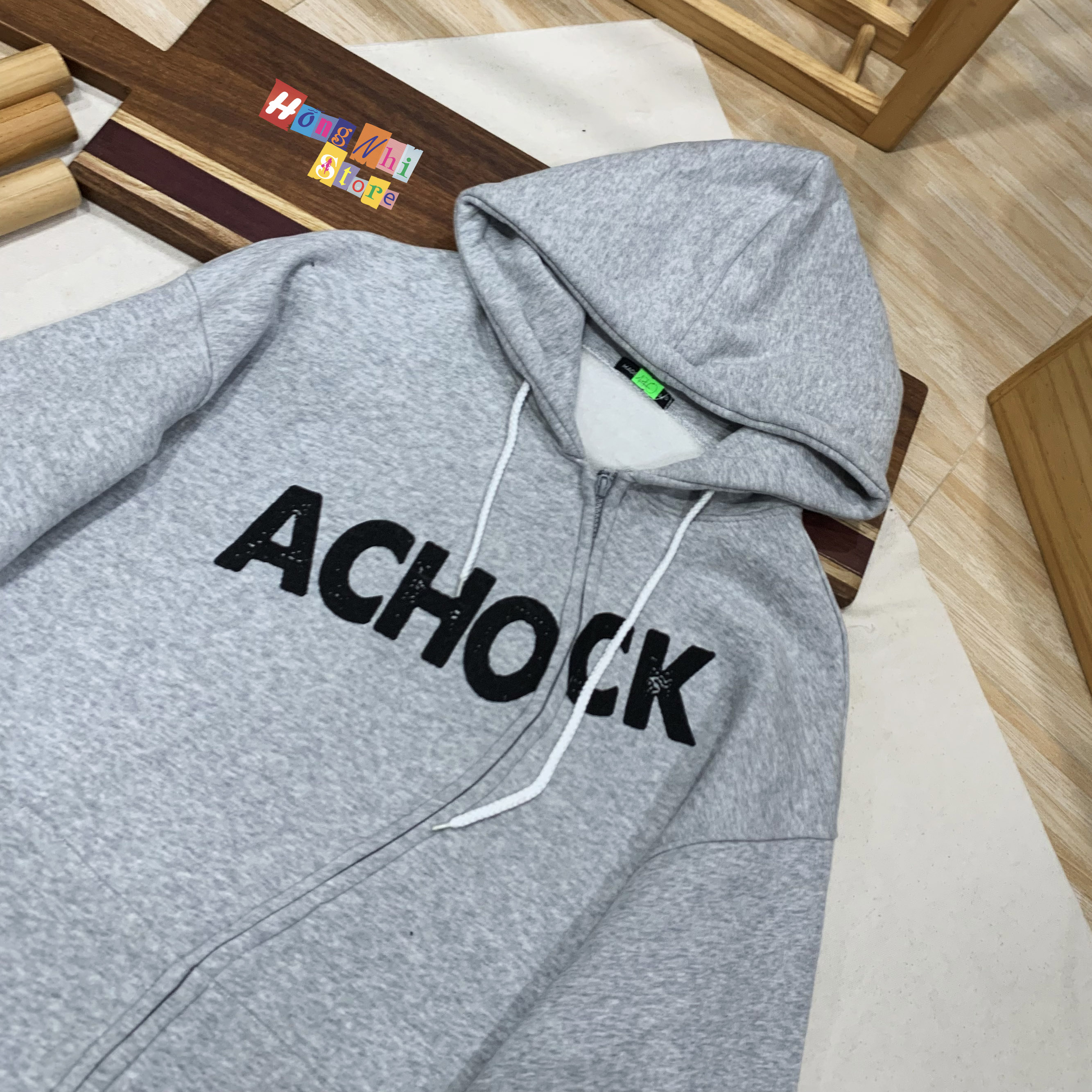 Áo Khoác Hoodie Zip Nỉ ACHOCK Tay Phồng Dây Kéo Dáng Rộng Nam Nữ Oversize Ulzzang Unisex - MM