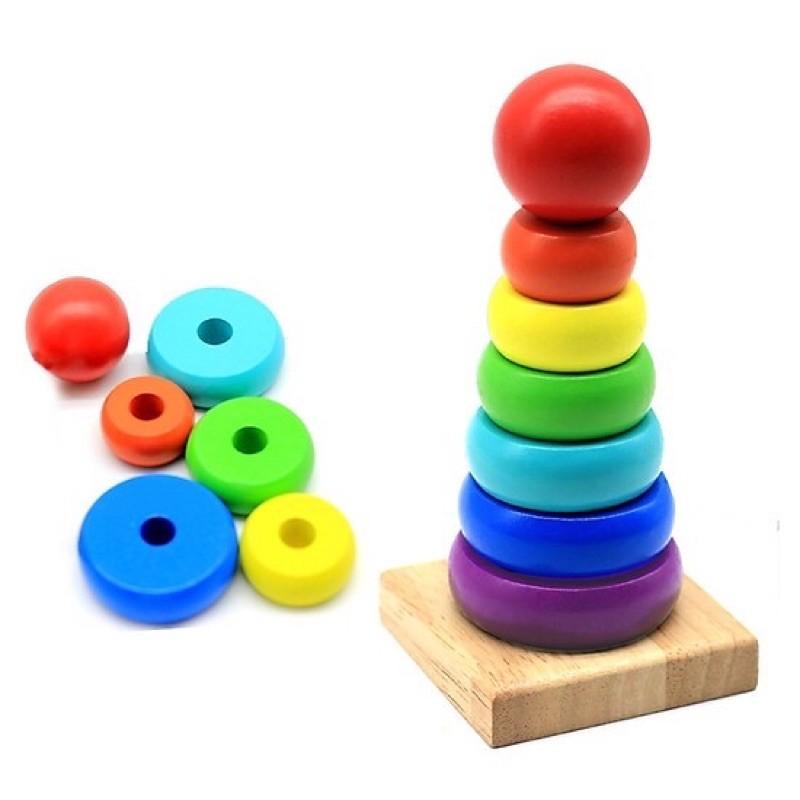 Tháp mini nhiều màu cho bé - Đồ chơi gỗ thông minh