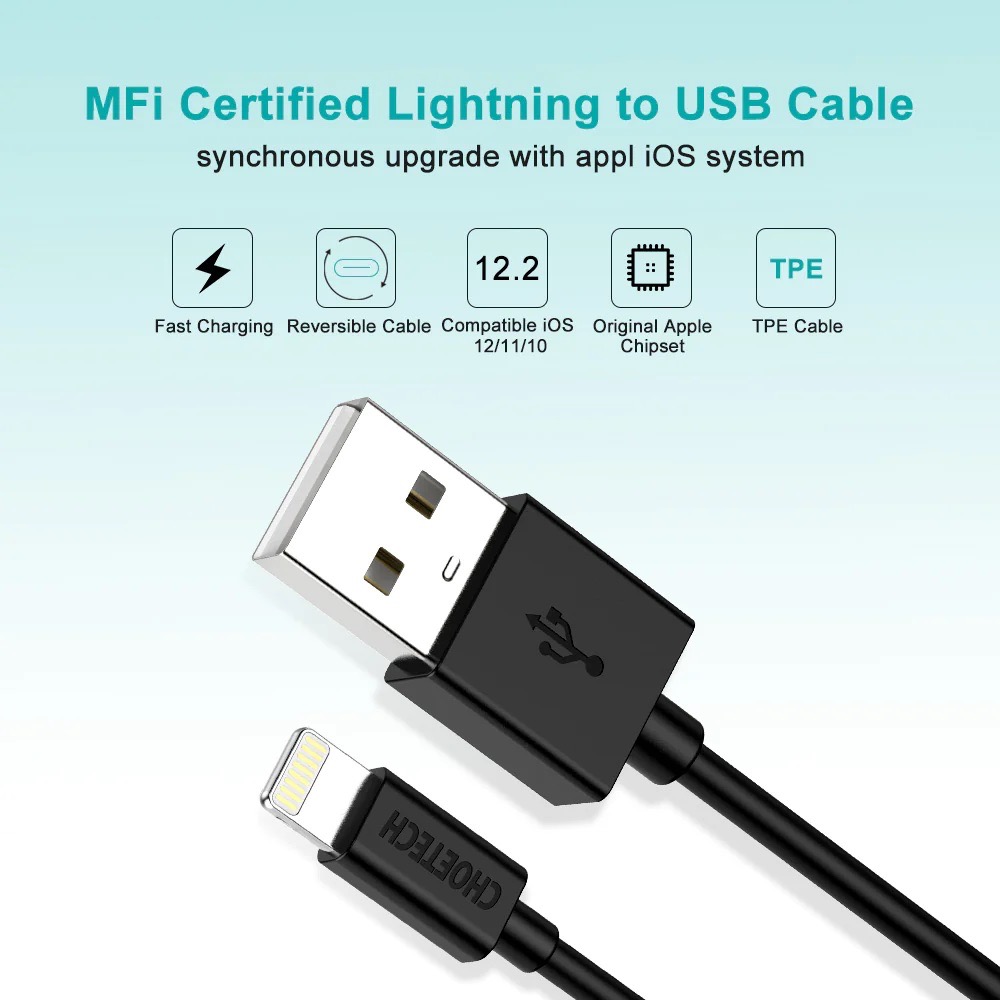 Cáp sạc USB-A CHOETECH IP0027 chuẩn MFI dành cho iPhone, iPad - Hàng chính hãng