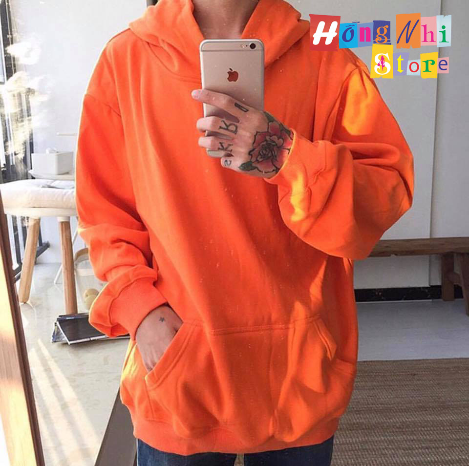 Áo Hoodie Trơn Màu Cam Cao Cấp Dáng Rộng Unisex Nam Nữ Mặc Được - MM