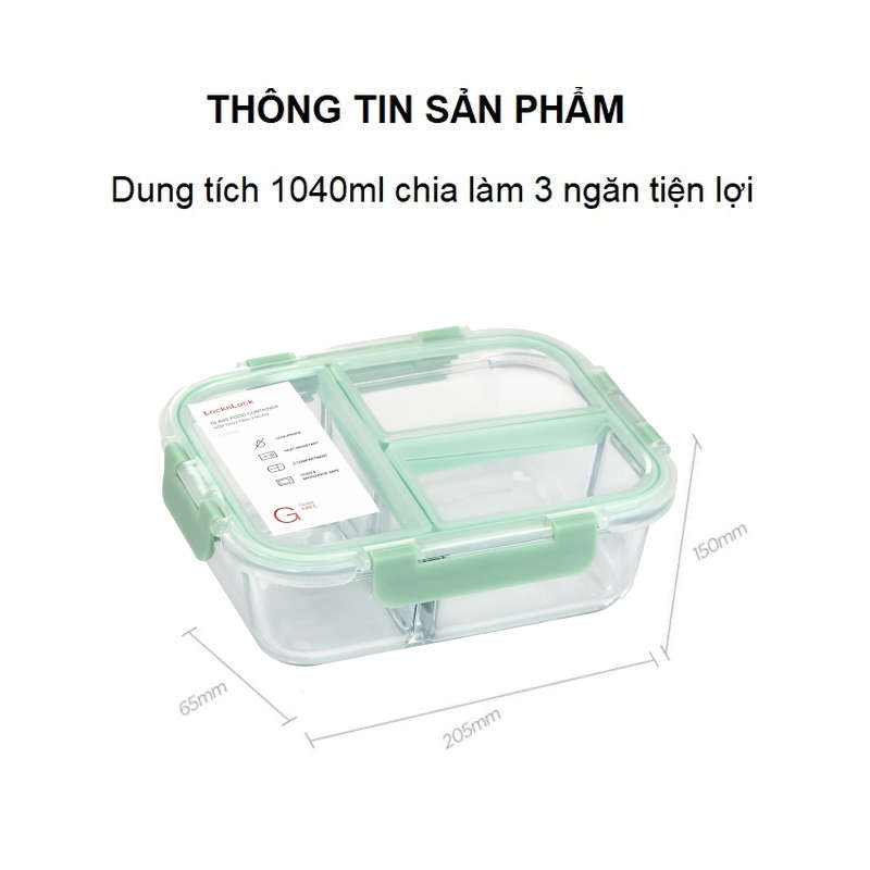 Hộp thủy tinh Lock&amp;Lock 2 ngăn Glass Food Container 600ml, 860ml LLG456 - Hàng chính hãng