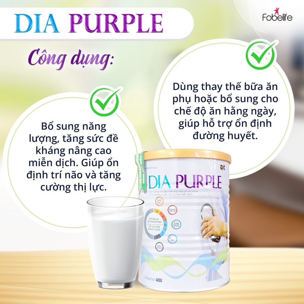 Sữa Bột Dinh Dưỡng Cho Người Tiểu Đường Dia Purple ĐK Giúp Ổn Định Đường Huyết  400g