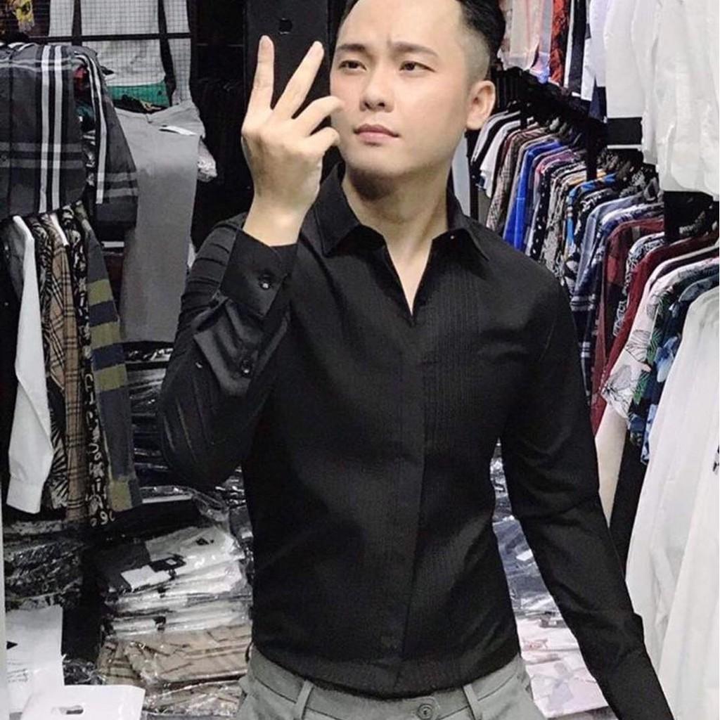 Áo sơ mi nam đen xếp ly tay dài cao cấp | sơ mi xếp ly đẹp | hàng chuẩn shop