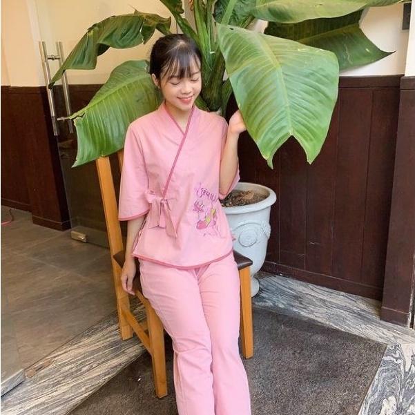 ĐỒ LAM ĐI CHÙA xéo nhật nơ thêu sen