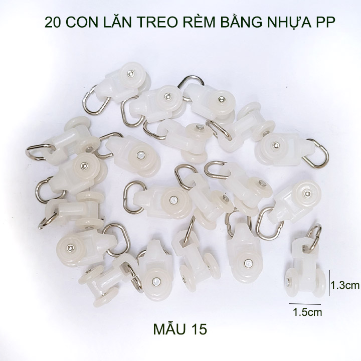 20 Con lăn treo rèm bằng nhựa PP, có nhiều kích cỡ cho khách lựa chọn