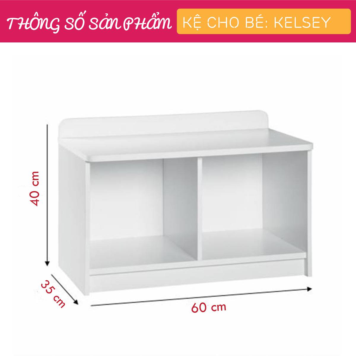 Kệ để đồ chơi cho bé SMLIFE Kelsey | Gỗ MDF dày 17mm chống ẩm | D60xR35xC40cm