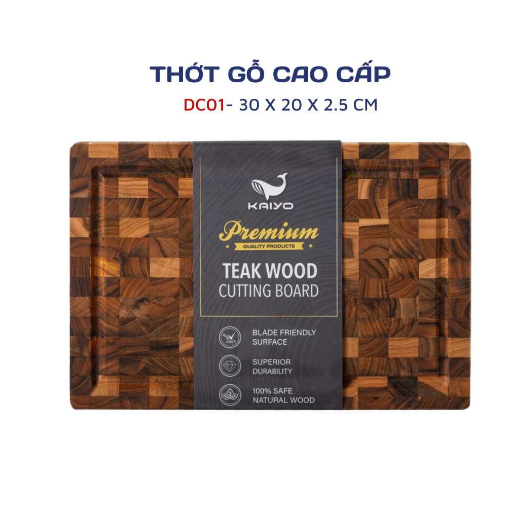 Thớt thái gỗ teak đầu cây KAIYO size S 30 x 20 x 2,5cm