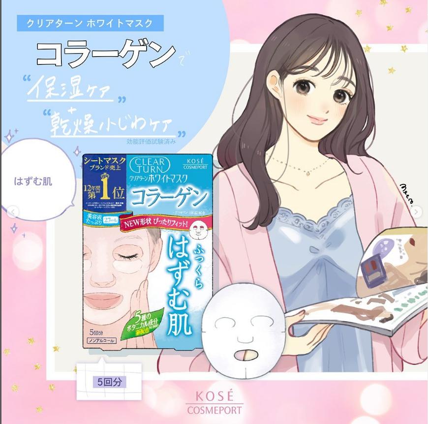 Mặt Nạ Dưỡng Trắng Collagen Kosé Softymo Clear Turn White Mask VC 5 Miếng