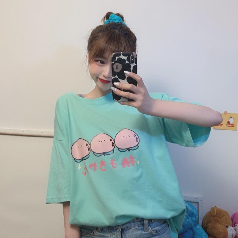 Áo thun tay lỡ in hình quả đào