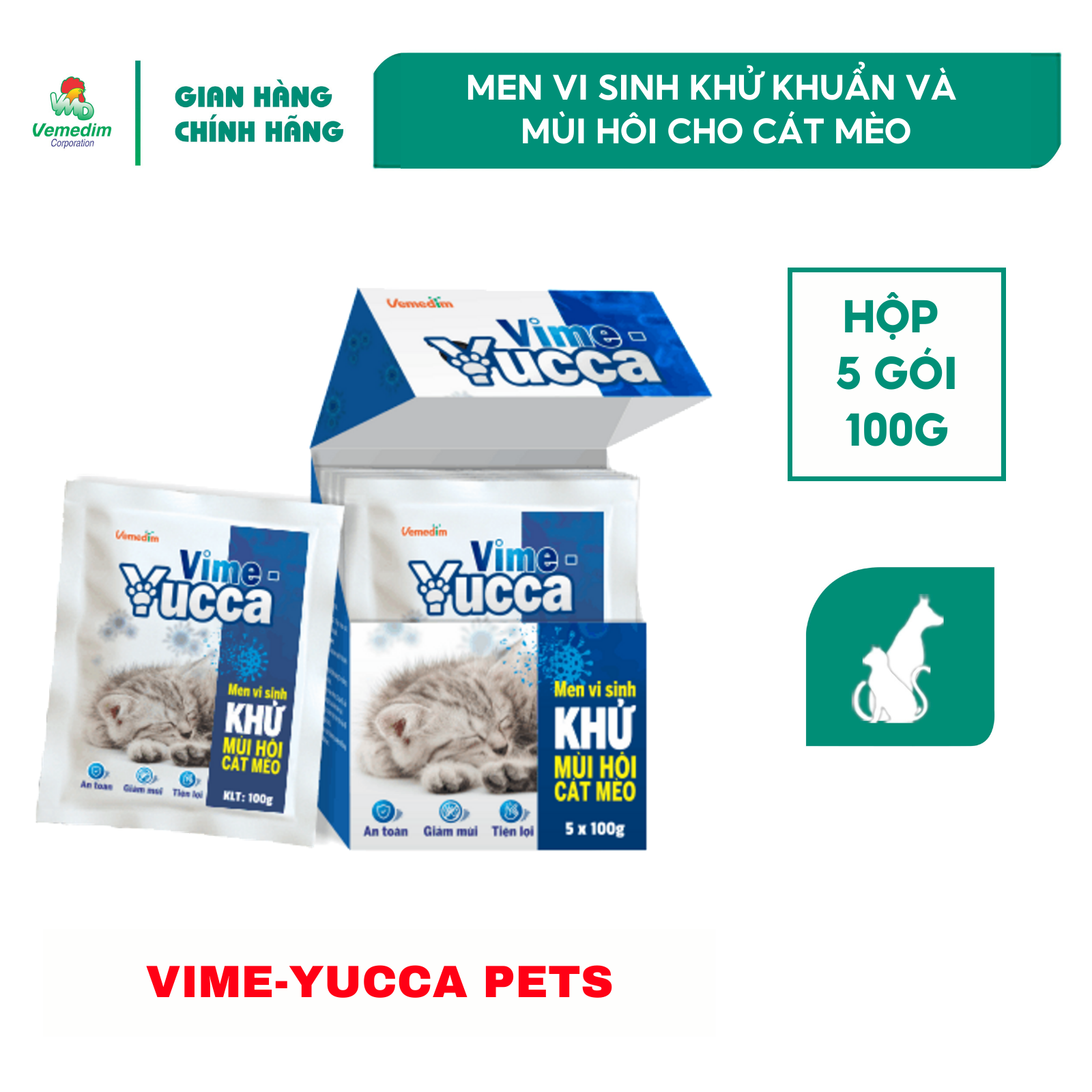 Vemedim Vime-Yucca (mèo) men vi sinh khử mùi hôi cát mèo không độc hại, gói 100g