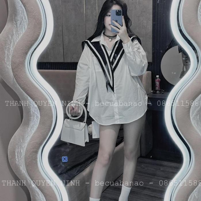 Áo sơ mi kèm khăn điệu đà vải thoải mái chất mềm không khô Trendy Clothing