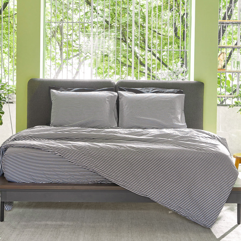 Bộ Ga Trải Giường Ru9 Cotton Percale 100% Cotton Tự Nhiên - Black Oyster Stripe