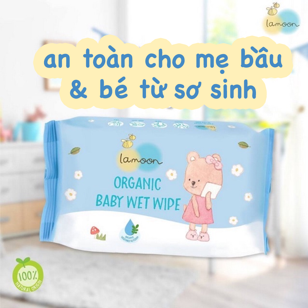 COMBO 4 bịch Khăn ướt Organic an toàn cho mẹ bầu và bé từ sơ sinh Lamoon (4 bịch x 80 miếng)