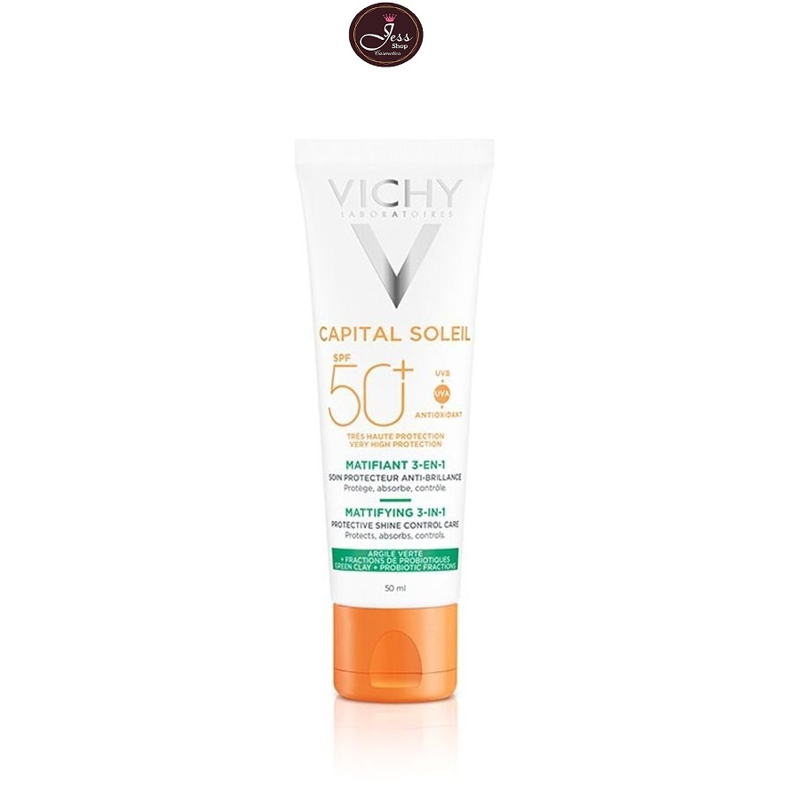Kem Chống Nắng Vichy Chống Bụi Mịn Cho Da Dầu Mụn Capital Soleil Mattifying 3 in 1 SPF50+ 50ml