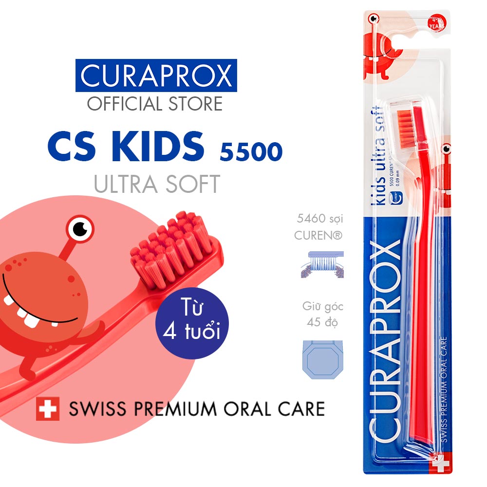 Bàn chải răng trẻ em Curaprox CS Kids 5500 Ultra Soft – Đỏ