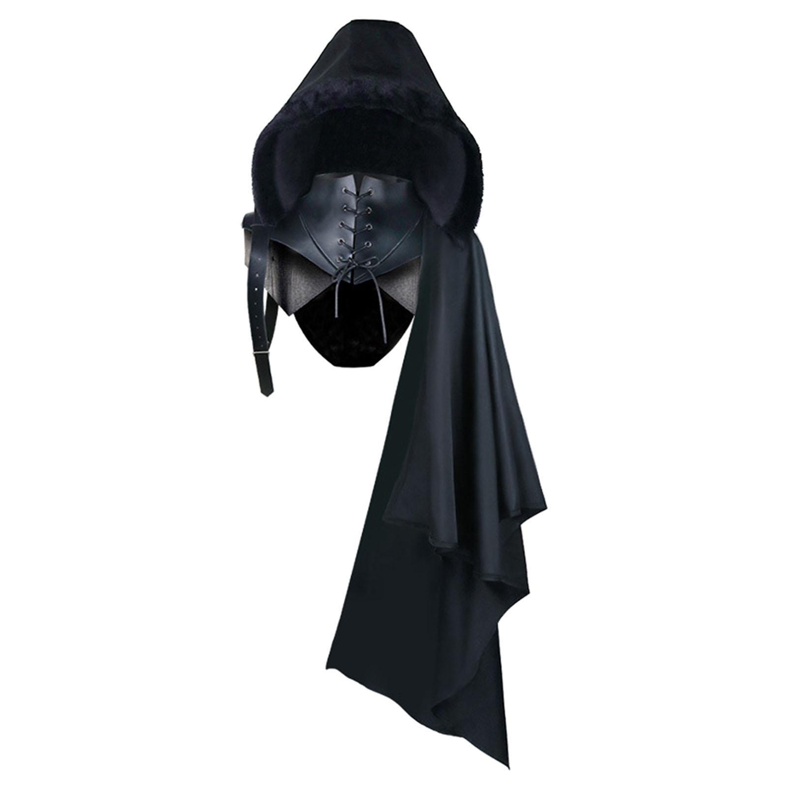 Black Cape Cloak with Buckle Straps Unisex Punk Halloween Gothic Hooded Cape Hat