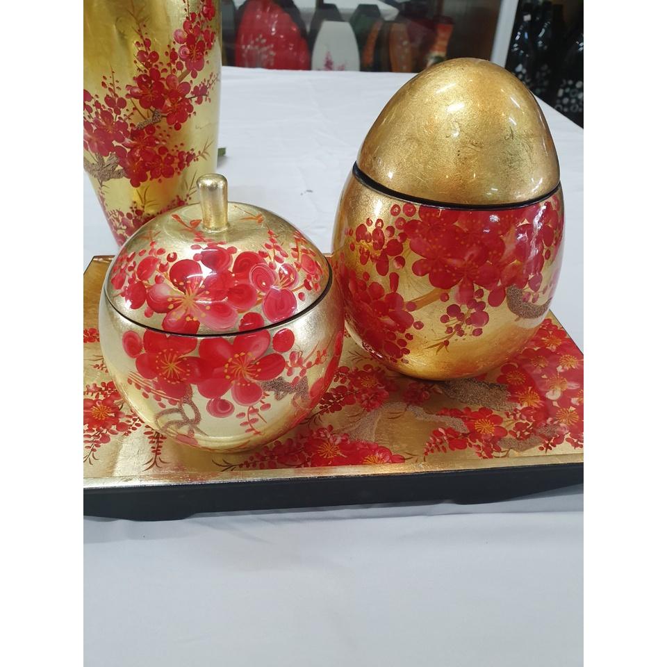 Bộ Ba Khay sơn mài phong cảnh đồng quê Việt Nam đẹp mắt, sang trọng, quà tặng ý nghĩa