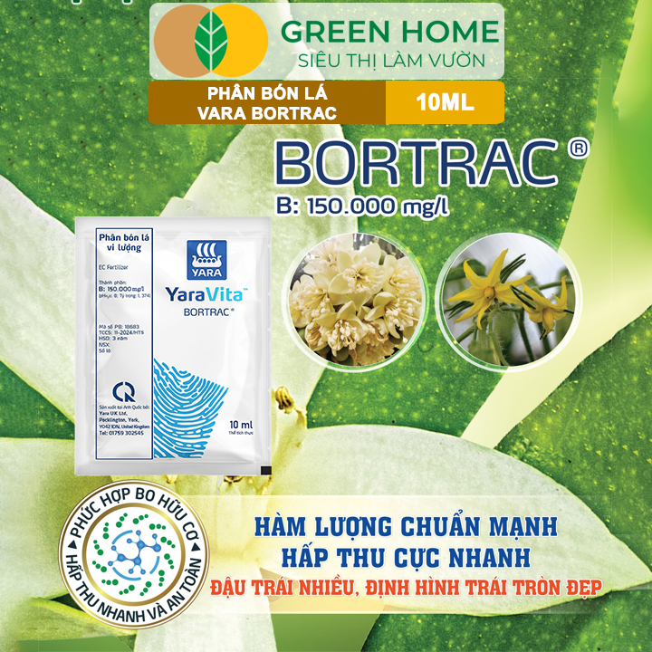 Phân Bón Lá Bortrac GreenHome. Gói 10ml, Giúp Tăng Sức Sống Hạt Phấn, Hạn Chế Rụng Hoa – Trái Non