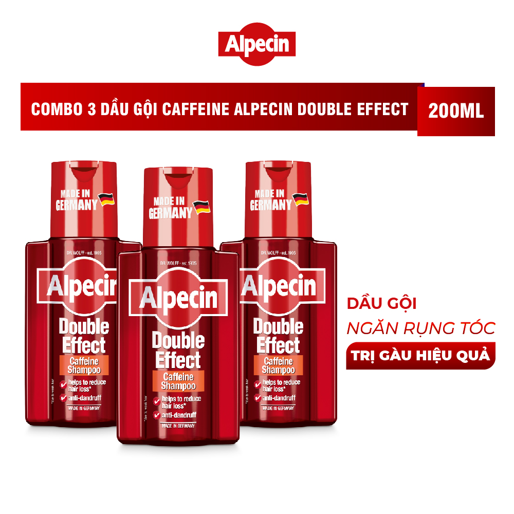 Combo 3 Dầu gội Caffeine Alpecin Double Effect 200ml, ngăn rụng tóc và gàu hiệu quả, cho nam