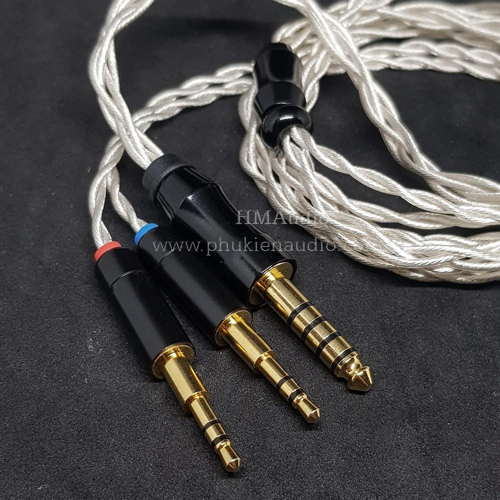 Dây tai nghe đồng mạ bạc OFC 1.2mm tết 4 - Connector Dual 2.5mm - Phù hợp với tai nghe HE400i HE400s HE560 HE1000