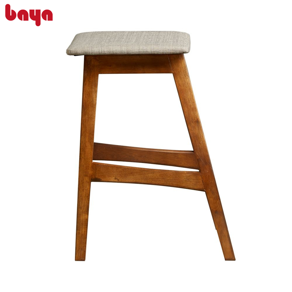 Ghế Đôn Gỗ Cao Phong Cách Châu Á Hiện Đại BAYA NOTTING HILL Phần Khung Từ Gỗ Cao Su Màu Nâu Sẫm Bắt Mắt, Sang Trọng Mặt Ghế Bọc Vải Mềm Mại 1080407