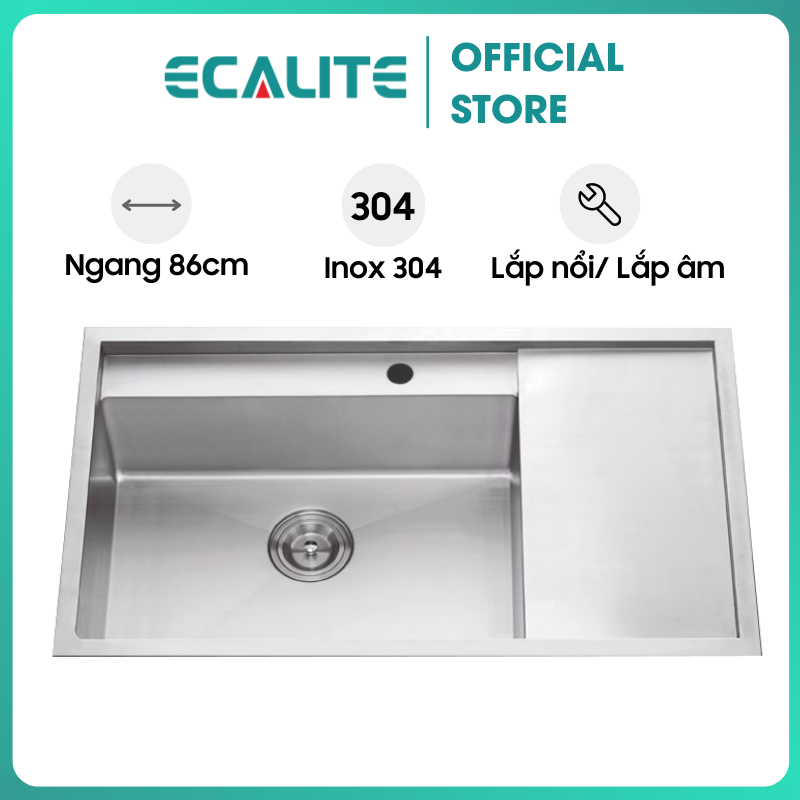 Chậu Rửa Chén Ecalite ESD-8650HS - Lắp Nổi/Lắp Âm - Chất Liệu Inox 304 Siêu Bền - Hàng Chính Hãng