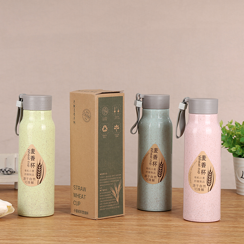 Bình Giữ Nhiệt Lúa Mạch Lõi Thủy Tinh 350ml Straw Wheat Cup Tích Hợp Dây Xách Chắc Chắn - Tiện Lợi