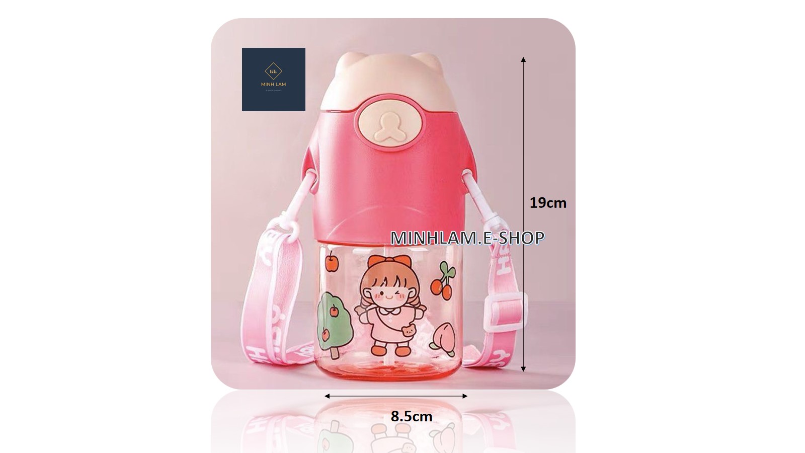 Bình Nước Gấu Ngộ Nghĩnh cho bé_Có Quai Đeo_650ML_Kèm Sticker dán