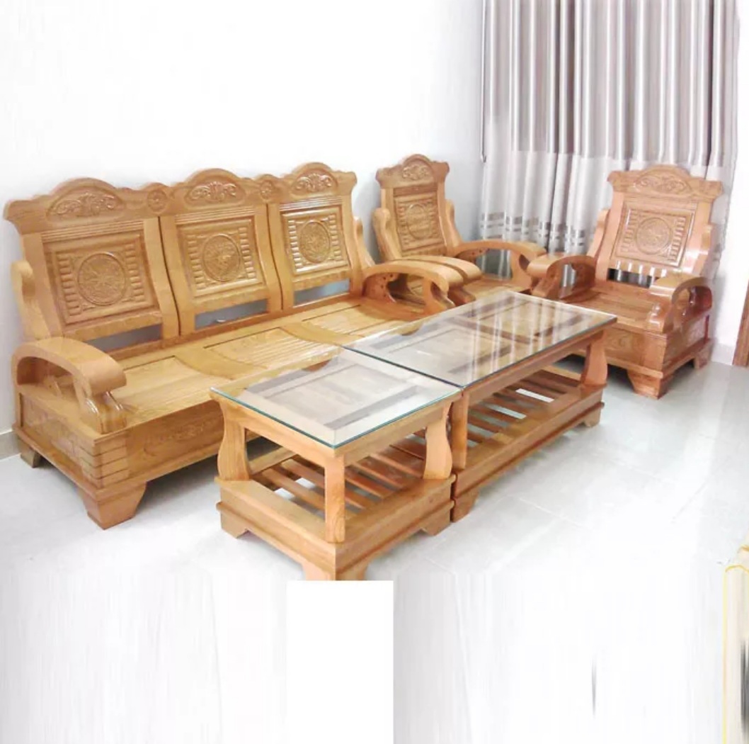Bộ bàn ghế phòng khách 5 món gỗ sồi,bộ bàn đối gỗ sồi ( FREESHIP 60 KM )