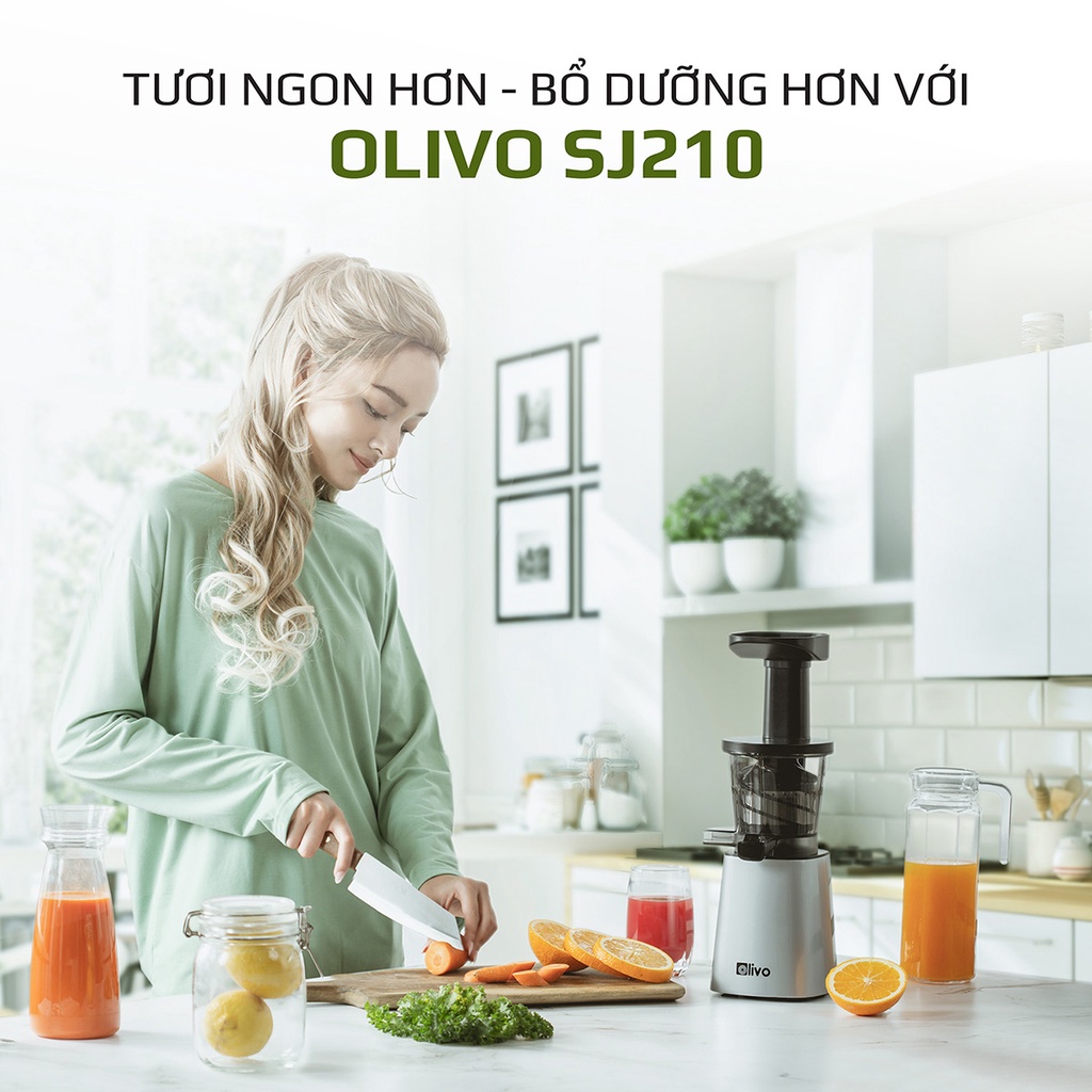 Máy Ép Chậm OLIVO SJ210- Ép Kiệt Bã 97% - Ép Trái Cây Hoa Quả Rau Củ Đa Năng, Hàng Chính Hãng